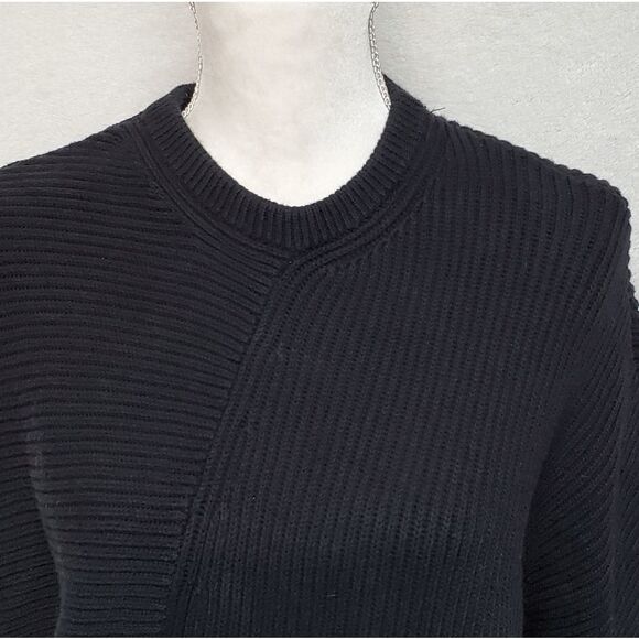 FREE People Downtown Black Dolman Sleeve Asymmetrical Ribbed Knit Sweater Medium - Picture 3 of 14